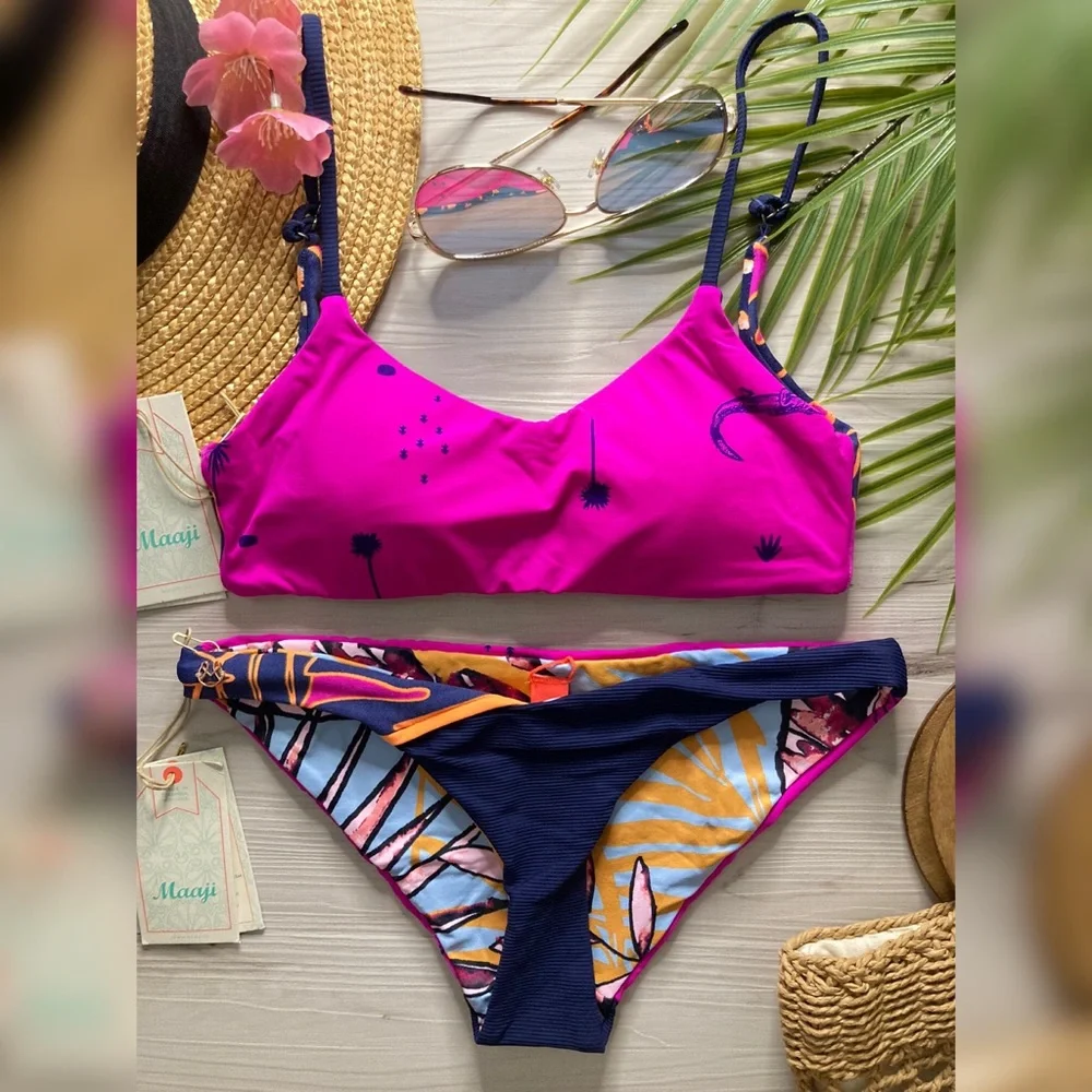 RARE Maaji • Reversible Tropical Floral Bralette Bikini Top | Thin Side Bottoms